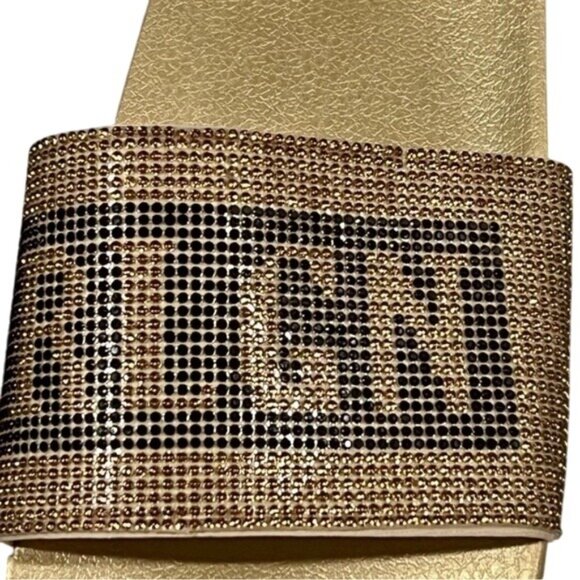 True Religion Gold Rhinestone Slide Sandals Womens Size 9 - Picture 4 of 10